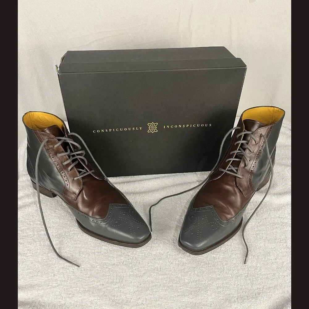 Undandy Men’s Ankle Boots Size‎ 45 Multicolor Brown & Grey Leather Dress Shoes